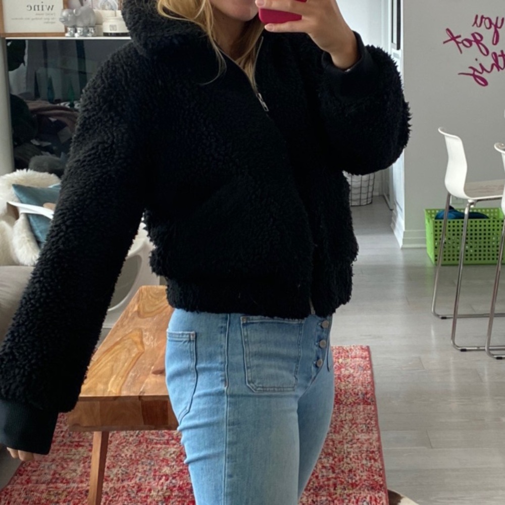 Who What Wear black teddy bear bomber M